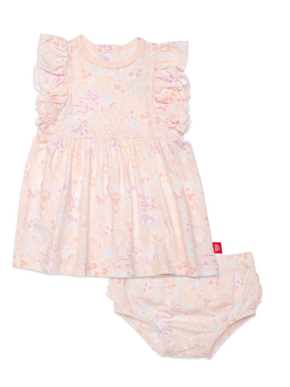 Magnetic Me Peach Floral Ruffle Sleeve Dress & Bloomers